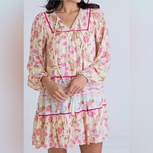 Karlie Floral Print Boho Relaxed Fit Dress In Pink And Yellow Size S